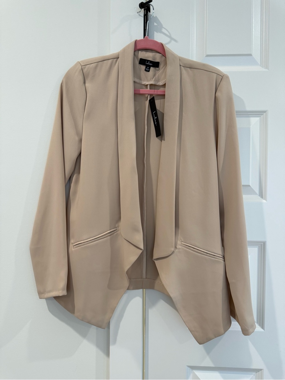 Lulu's Taupe Open-Front Draped Blazer